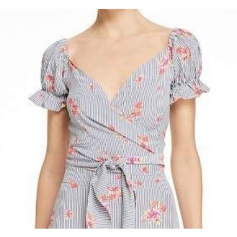 New Flynn Skye Annabelle Wrap Top Womens XS Moon River Stripe Floral Blouse